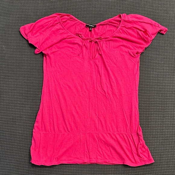 Express Tops - Express Women Pink Short Sleeve Blouse Tie Neck Top Size M